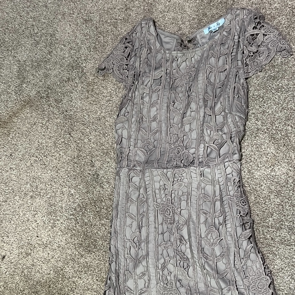 She + Sky- Crochet mini dress in grey/lavender